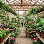 A bright garden center greenhouse full of plants in Boise, Idaho