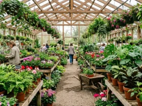 A bright garden center greenhouse full of plants in Boise, Idaho