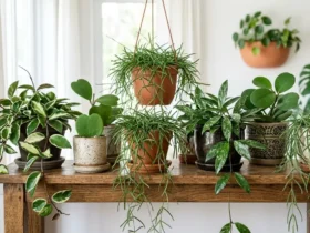 Collection of different Hoya wax plant varieties grouped together indoors