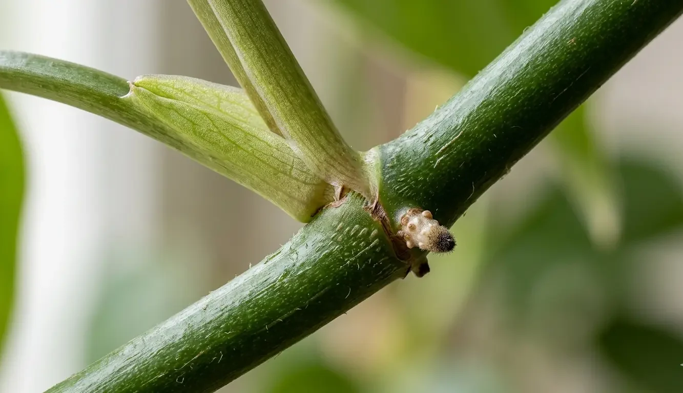Close up of a philodendron stem node where roots will form