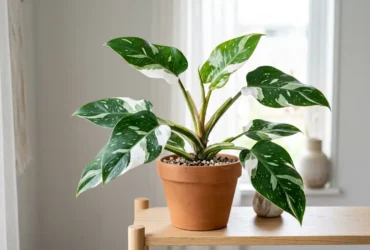 Philodendron White Princess with green leaves splashed with white variegation