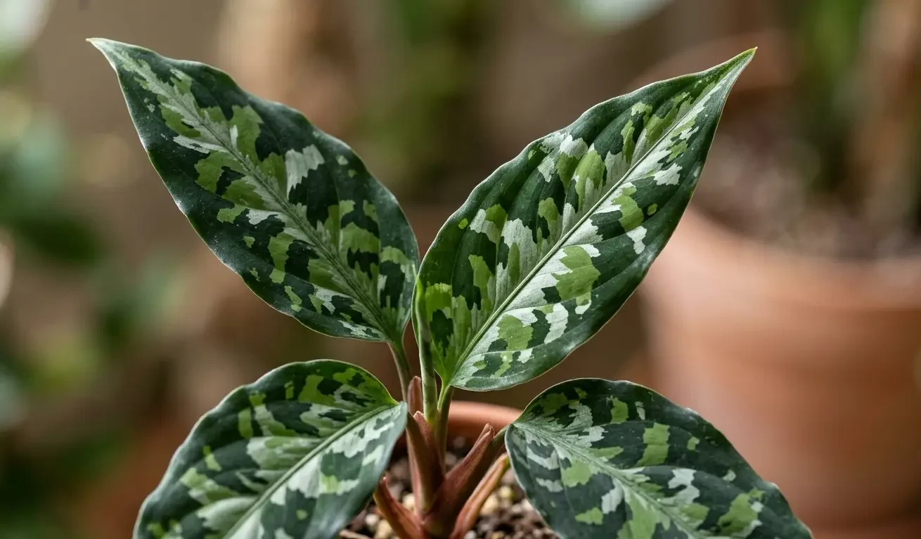 Aglaonema Pictum Tricolor with camouflage pattern leaves