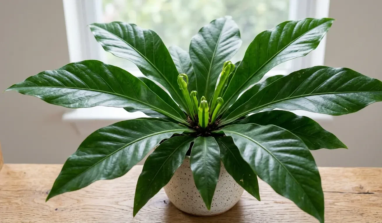 Anthurium hookeri showing its circular rosette growth with new leaves from the center