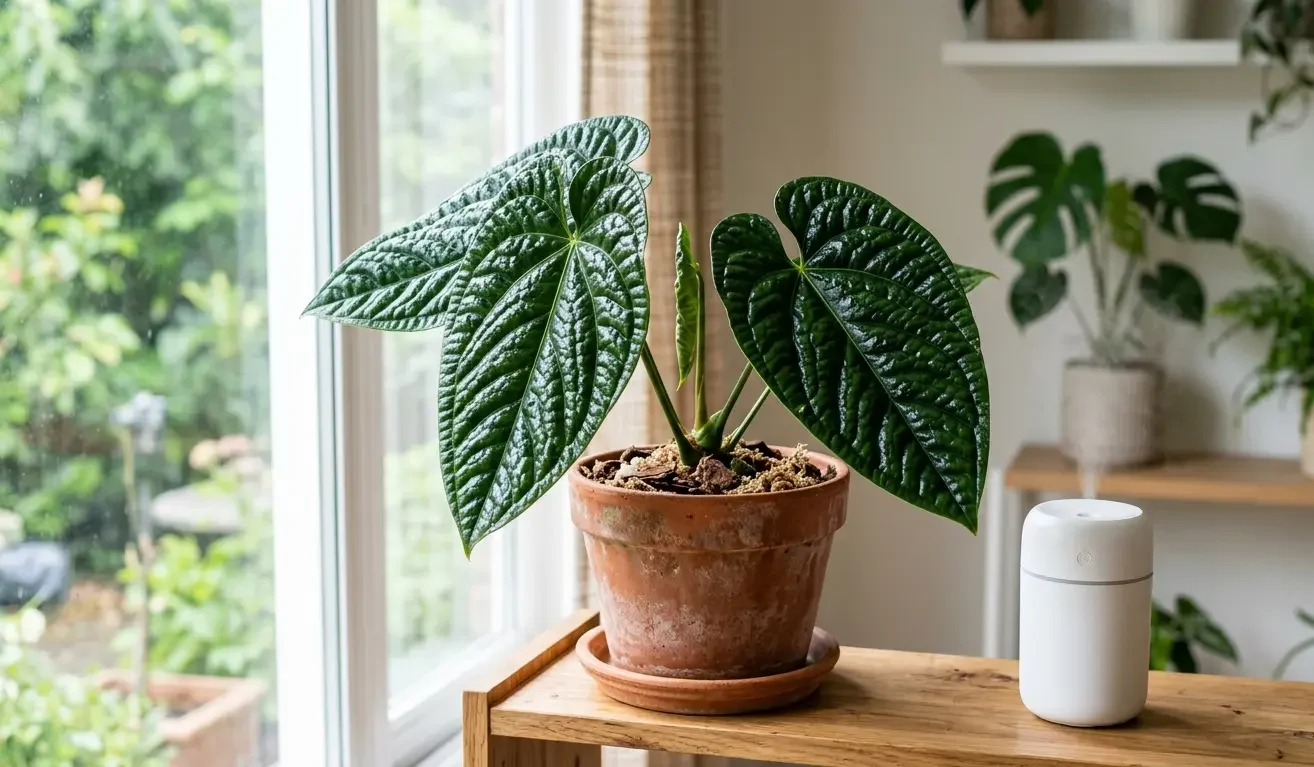 Anthurium luxurians in a humid, bright indirect-light spot