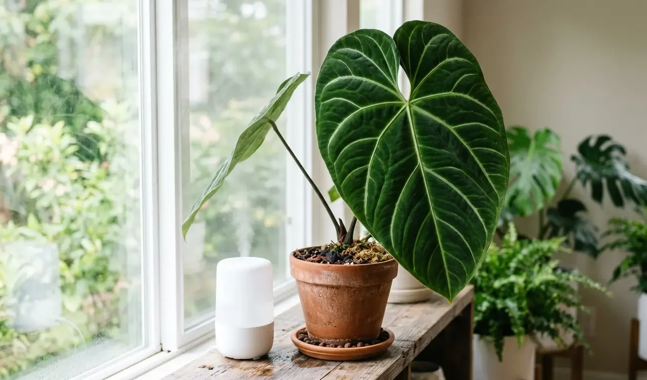 Anthurium regale in a humid, bright indirect-light spot