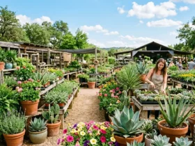 A bright open-air plant nursery full of plants in Austin, Texas