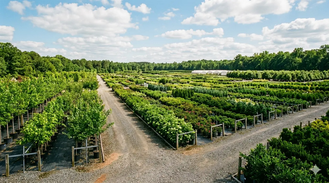 Wide variety of trees shrubs and perennials at a large Georgia nursery