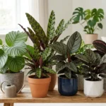 Collection of different Calathea varieties with patterned leaves