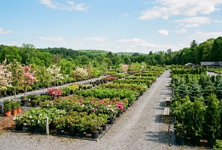 Plants and trees at a New York garden center and landscape supplier