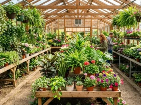 A bright garden center greenhouse full of plants in Denver, Colorado