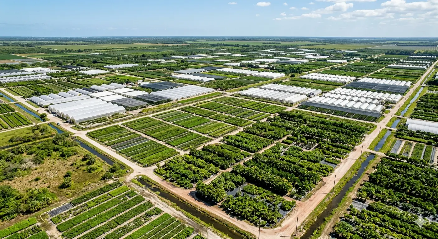 Agricultural plant nursery row in south Miami-Dade county Florida