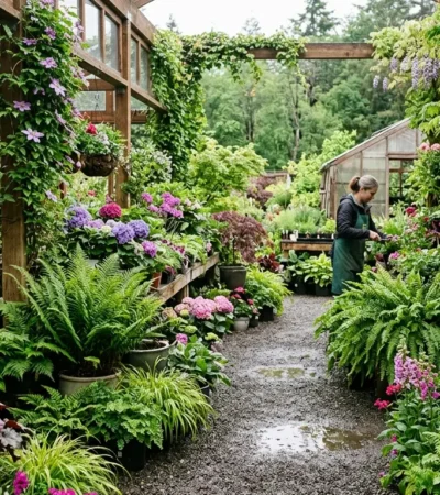 A lush green plant nursery full of plants in Portland, Oregon