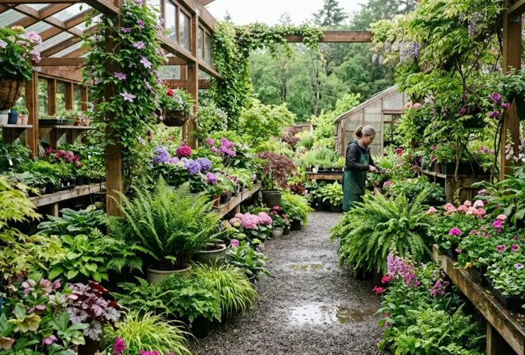 A lush green plant nursery full of plants in Portland, Oregon