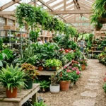 A bright garden center full of plants in Raleigh, North Carolina