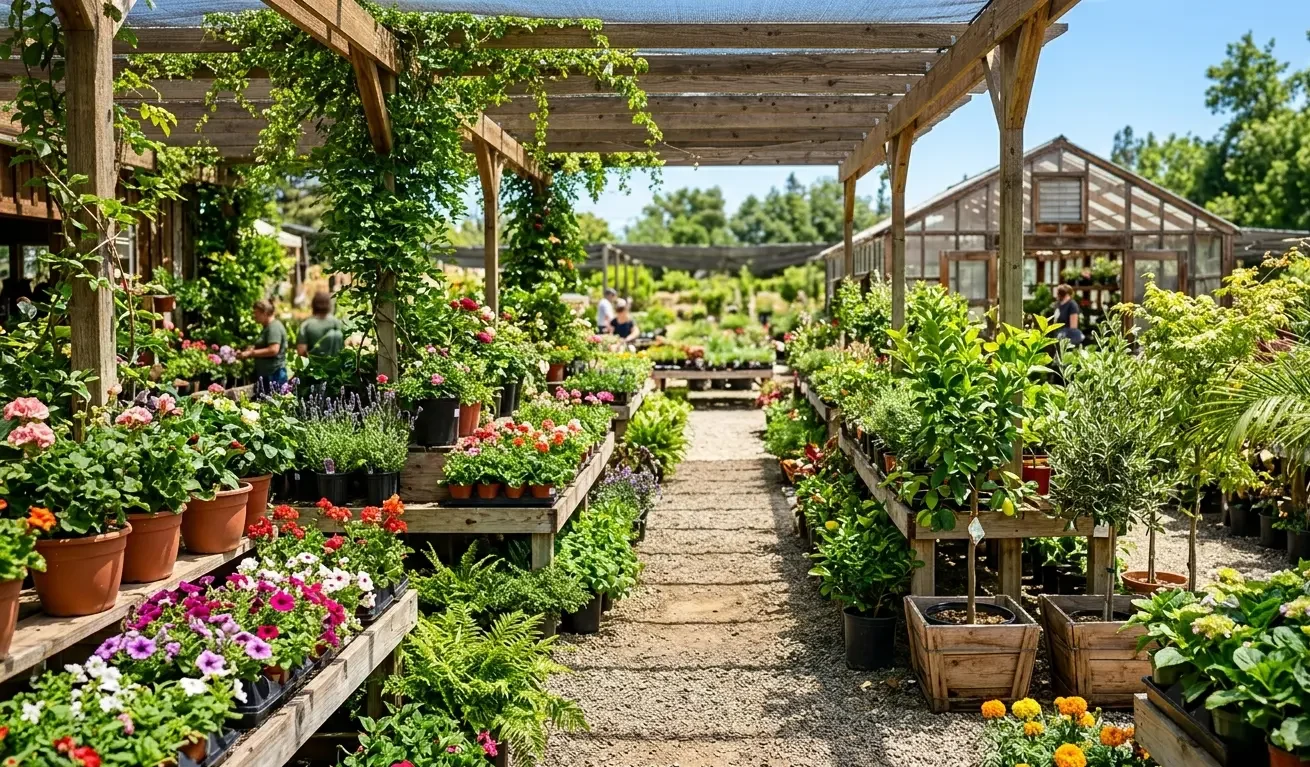 A bright garden center full of plants in Sacramento,