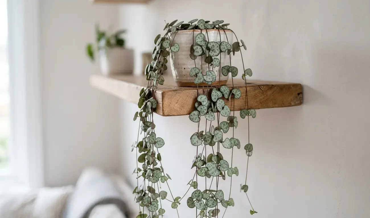 String of hearts with delicate heart-shaped leaves on thin trailing stems