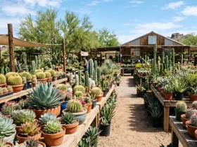 A desert plant nursery full of cacti and succulents in Tucson, Arizona